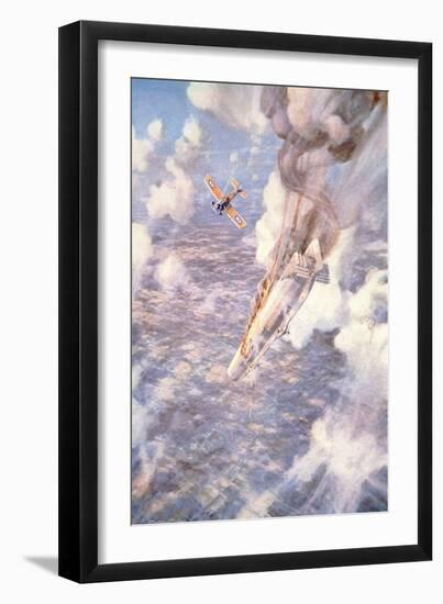 Death to the Murderers' - Lt Warneford Shoots Down a Zeppelin Raider-Frederick Gordon Crosby-Framed Giclee Print