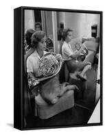 Debbie Reynolds Playing French Horn for Relaxation-Allan Grant-Framed Stretched Canvas