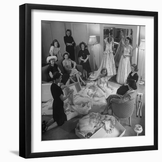 Debs of Omaha Aspire to be Queen: Last Years Queen and Her Court Look over Ballgowns-Herbert Gehr-Framed Photographic Print