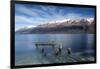 Decayed jetty, old wooden posts in Lake Wakatipu at Glenorchy, New Zealand-Ed Rhodes-Framed Photographic Print