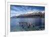 Decayed jetty, old wooden posts in Lake Wakatipu at Glenorchy, New Zealand-Ed Rhodes-Framed Photographic Print