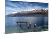 Decayed jetty, old wooden posts in Lake Wakatipu at Glenorchy, New Zealand-Ed Rhodes-Mounted Photographic Print