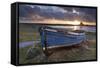 Decaying Fishing Boat on Holy Island at Dawn, with Lindisfarne Castle Beyond, Northumberland-Adam Burton-Framed Stretched Canvas