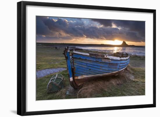 Decaying Fishing Boat on Holy Island at Dawn, with Lindisfarne Castle Beyond, Northumberland-Adam Burton-Framed Photographic Print