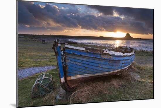 Decaying Fishing Boat on Holy Island at Dawn, with Lindisfarne Castle Beyond, Northumberland-Adam Burton-Mounted Photographic Print