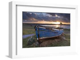 Decaying Fishing Boat on Holy Island at Dawn, with Lindisfarne Castle Beyond, Northumberland-Adam Burton-Framed Photographic Print