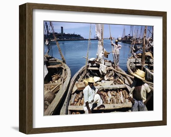 December 1946: Fishermen at in Port Au Prince Harbor in Haiti-Eliot Elisofon-Framed Photographic Print