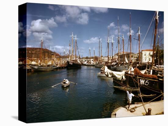 December 1946: Harbor Police in a Row Boat in Bridgetown Harbor, Barbados-Eliot Elisofon-Stretched Canvas