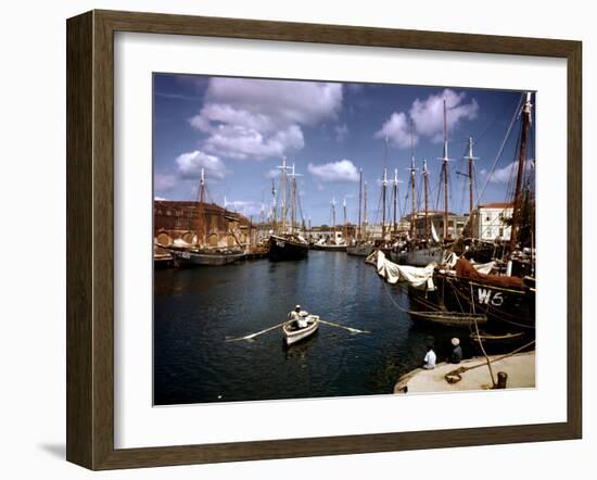 December 1946: Harbor Police in the Rowboat in Bridgetown Harbor, Barbados-Eliot Elisofon-Framed Photographic Print