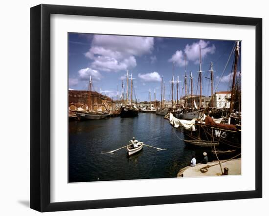 December 1946: Harbor Police in the Rowboat in Bridgetown Harbor, Barbados-Eliot Elisofon-Framed Photographic Print