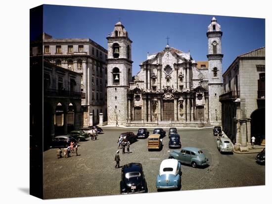 December 1946: Street Scene in Front of Columbus Cathedral in Havana, Cuba-Eliot Elisofon-Stretched Canvas