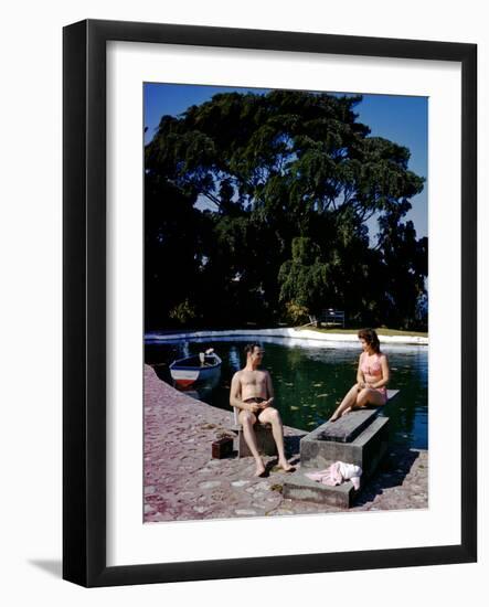 December 1946: Swimmers Relaxing by the Pool at Shaw Park Resort Hotel in Ocho Rios, Jamaica-Eliot Elisofon-Framed Photographic Print