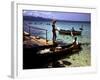 December 1946: Woman and Fishermen at Doctor's Cave Beach in Montego Bay, Jamaica-Eliot Elisofon-Framed Photographic Print