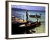 December 1946: Woman and Fishermen at Doctor's Cave Beach in Montego Bay, Jamaica-Eliot Elisofon-Framed Photographic Print