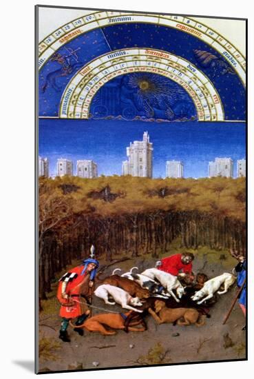 December: Hunting Wild Boar, by the Limbourg Brothers-null-Mounted Giclee Print