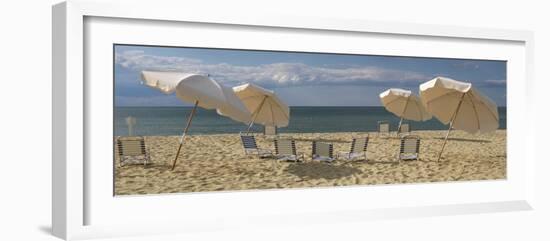 Deck Chairs and Beach Umbrellas on the Beach, Jetties Beach, Nantucket, Massachusetts, USA-null-Framed Photographic Print