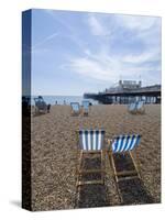 Deck Chairs and Pier, Brighton Beach, Brighton, Sussex, England, United Kingdom-Ethel Davies-Stretched Canvas