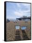 Deck Chairs and Pier, Brighton Beach, Brighton, Sussex, England, United Kingdom-Ethel Davies-Framed Stretched Canvas