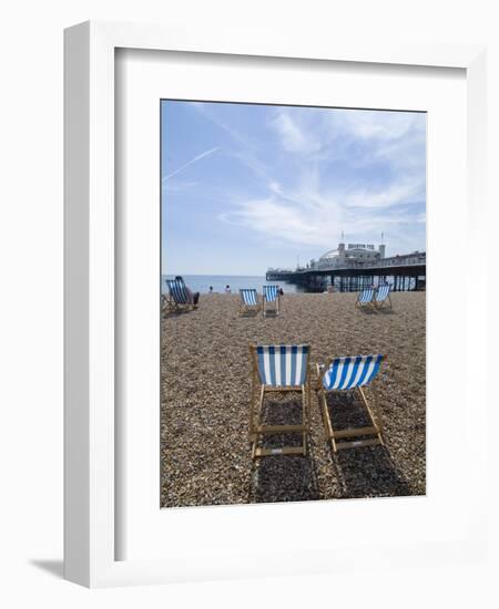 Deck Chairs and Pier, Brighton Beach, Brighton, Sussex, England, United Kingdom-Ethel Davies-Framed Photographic Print