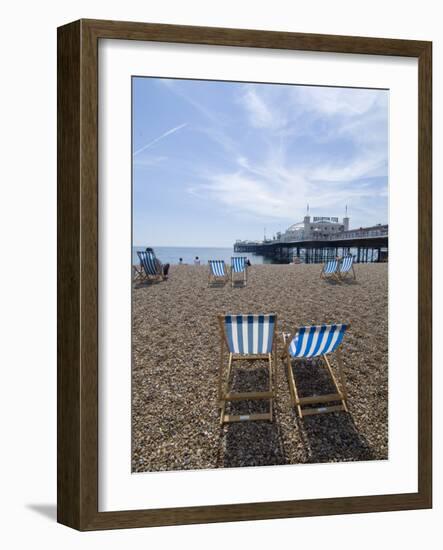 Deck Chairs and Pier, Brighton Beach, Brighton, Sussex, England, United Kingdom-Ethel Davies-Framed Photographic Print