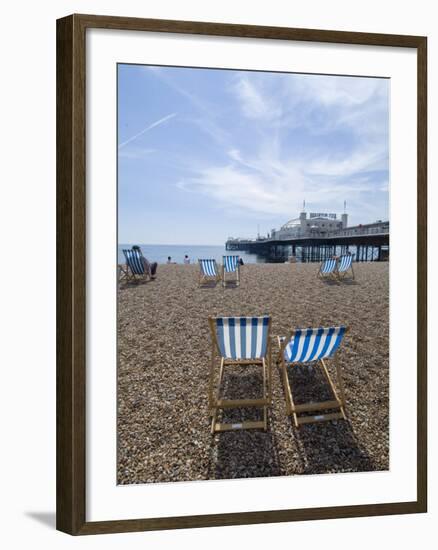 Deck Chairs and Pier, Brighton Beach, Brighton, Sussex, England, United Kingdom-Ethel Davies-Framed Photographic Print