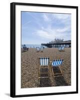 Deck Chairs and Pier, Brighton Beach, Brighton, Sussex, England, United Kingdom-Ethel Davies-Framed Photographic Print
