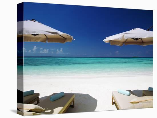 Deck Chairs and Tropical Beach, Maldives, Indian Ocean, Asia-Sakis Papadopoulos-Stretched Canvas