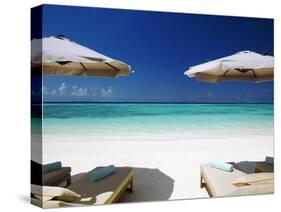 Deck Chairs and Tropical Beach, Maldives, Indian Ocean, Asia-Sakis Papadopoulos-Stretched Canvas