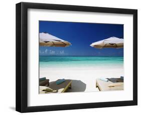 Deck Chairs and Tropical Beach, Maldives, Indian Ocean, Asia-Sakis Papadopoulos-Framed Photographic Print