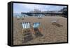 Deck chairs on the pebble beach in Brighton-Natalie Tepper-Framed Stretched Canvas