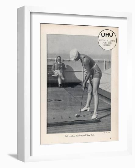 Deck Golf (Putting) on Board an Atlantic Liner-null-Framed Art Print