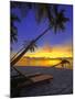 Deckchair on Tropical Beach by Palm Tree at Dusk and Blue Heron, Maldives, Indian Ocean-Papadopoulos Sakis-Mounted Photographic Print