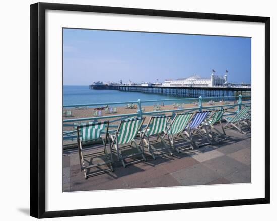 Deckchairs Above the Beach and the Palace Pier at Brighton, Sussex, England, United Kingdom, Europe-Rainford Roy-Framed Photographic Print