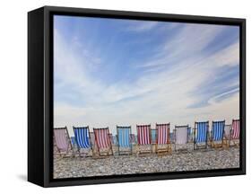 Deckchairs on Pebble Beach, Sidmouth, Devon, Uk-Peter Adams-Framed Stretched Canvas