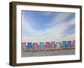 Deckchairs on Pebble Beach, Sidmouth, Devon, Uk-Peter Adams-Framed Photographic Print