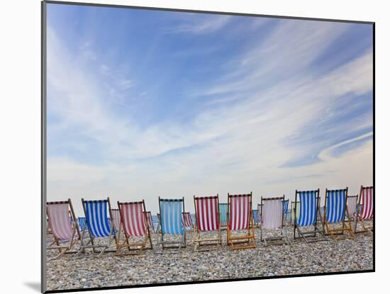 Deckchairs on Pebble Beach, Sidmouth, Devon, Uk-Peter Adams-Mounted Photographic Print