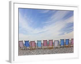 Deckchairs on Pebble Beach, Sidmouth, Devon, Uk-Peter Adams-Framed Photographic Print