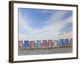 Deckchairs on Pebble Beach, Sidmouth, Devon, Uk-Peter Adams-Framed Photographic Print