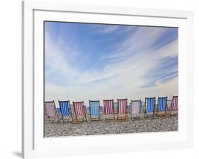 Deckchairs on Pebble Beach, Sidmouth, Devon, Uk-Peter Adams-Framed Photographic Print