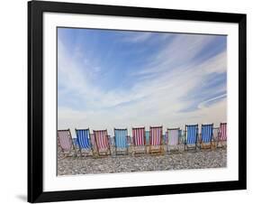 Deckchairs on Pebble Beach, Sidmouth, Devon, Uk-Peter Adams-Framed Photographic Print