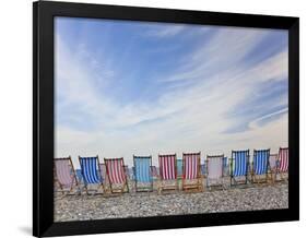 Deckchairs on Pebble Beach, Sidmouth, Devon, Uk-Peter Adams-Framed Photographic Print