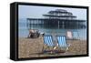 Deckchairs on the Pebble Beach Seafront with the Ruins of West Pier Brighton England-Natalie Tepper-Framed Stretched Canvas