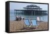 Deckchairs on the Pebble Beach Seafront with the Ruins of West Pier Brighton England-Natalie Tepper-Framed Stretched Canvas