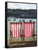 Deckchairs, the Symbol of British Tourism, on the Quayside of St Ives, Cornwall-Julian Love-Framed Stretched Canvas