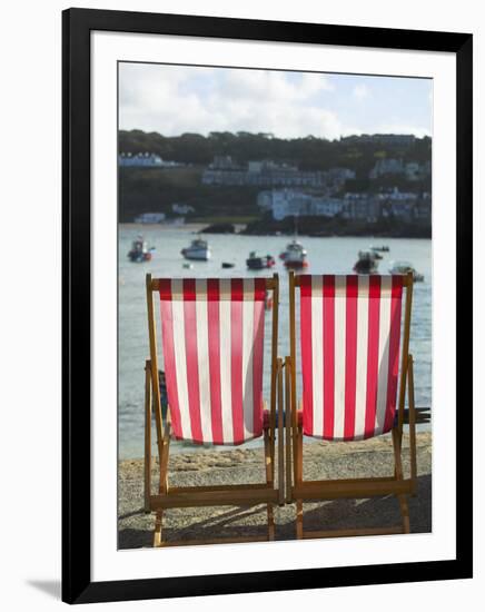 Deckchairs, the Symbol of British Tourism, on the Quayside of St Ives, Cornwall-Julian Love-Framed Photographic Print