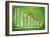 Declining Bar Chart Drawn on a Green Chalkboard-Viorel Sima-Framed Art Print