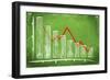 Declining Bar Chart Drawn on a Green Chalkboard-Viorel Sima-Framed Art Print