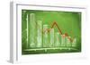 Declining Bar Chart Drawn on a Green Chalkboard-Viorel Sima-Framed Art Print