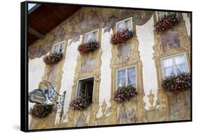 Decorated Buildings, Mittenwald, Bavaria (Bayern), Germany-Gary Cook-Framed Stretched Canvas