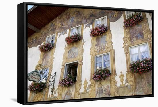 Decorated Buildings, Mittenwald, Bavaria (Bayern), Germany-Gary Cook-Framed Stretched Canvas